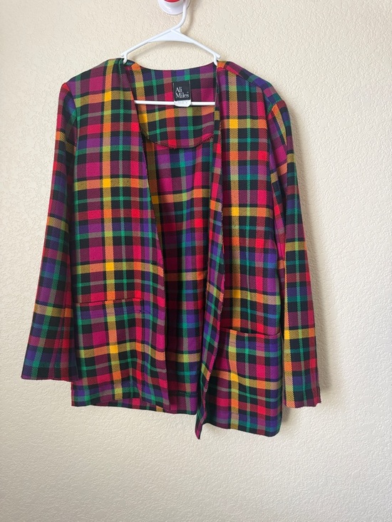 Ali Miles Jackets & Blazers - Ali Miles Multicolor Plaid Open-Front Blazer with Pockets
